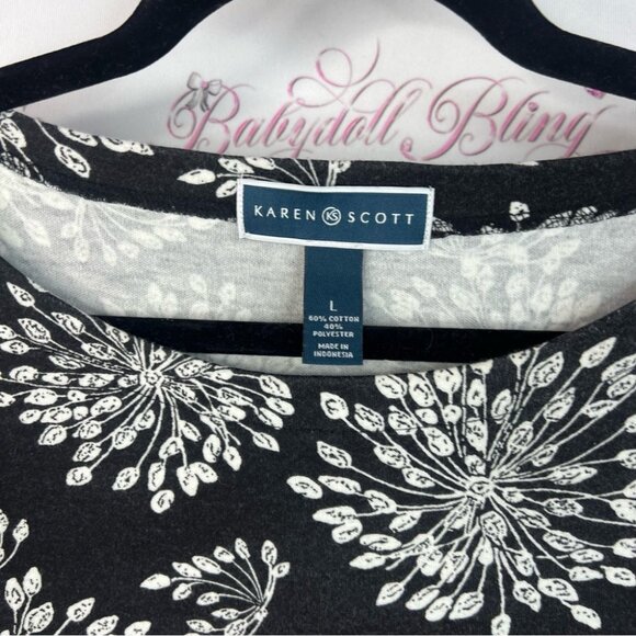 Karen Scott top shirt firework flowers floral  Black and White Floral Blouse - Picture 11 of 14